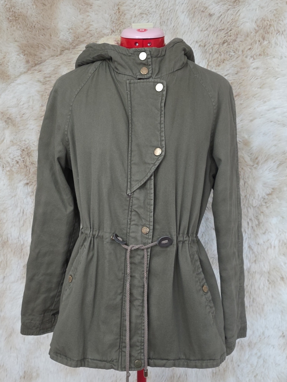 Collection New York Olive Green Sherpa Lined Hooded Utility Jacket Women's Large - Picture 1 of 16